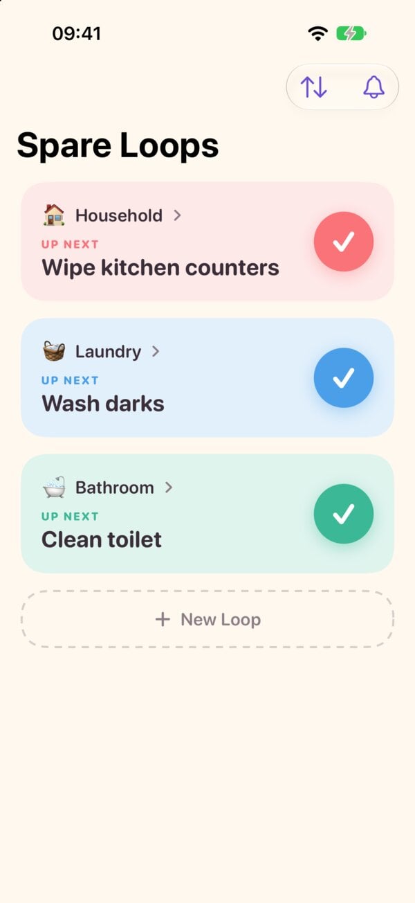 Home screen with three loops